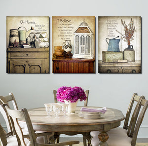 3 Piece Vintage Still Life Wall Print Painting Canvas Art Decor-025 (1)
