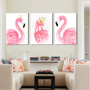 3 Panel Kawaii Flamingo Bird Wall Art Canvas Prints Animal Painting-020 (2)