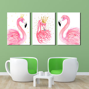 3 Panel Kawaii Flamingo Bird Wall Art Canvas Prints Animal Painting-020 (3)