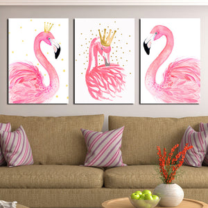 3 Panel Kawaii Flamingo Bird Wall Art Canvas Prints Animal Painting-020 (4)