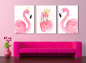 3 Panel Kawaii Flamingo Bird Wall Art Canvas Prints Animal Painting-020 (6)