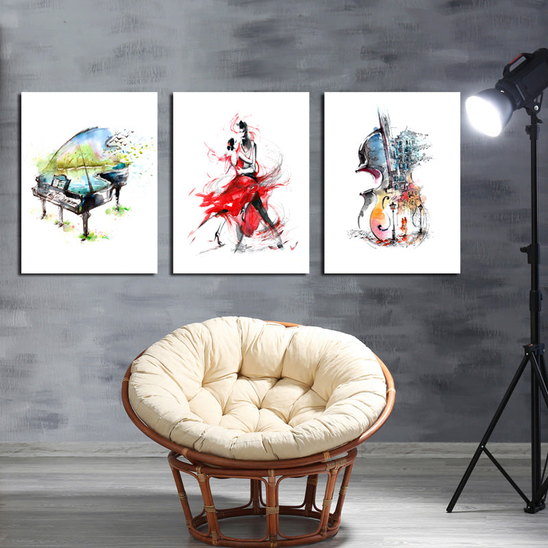 3 Panel Piano Guitar Dancing Woman Poster Canvas Print-027 (4)
