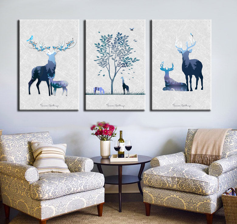 3 Piece Abstract Deer Print Canvas Painting-014 (1)