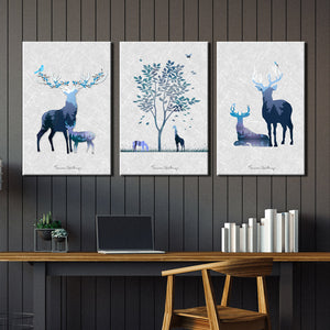 3 Piece Abstract Deer Print Canvas Painting-014 (2)