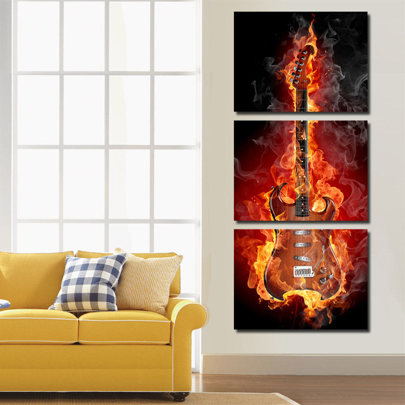 3 Piece Burning Rock Guitar Music Canvas Art Print Picture Poster-091 (1)