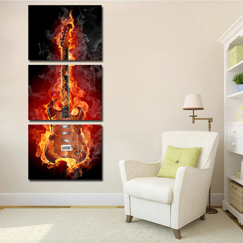 3 Piece Burning Rock Guitar Music Canvas Art Print Picture Poster-091 (2)