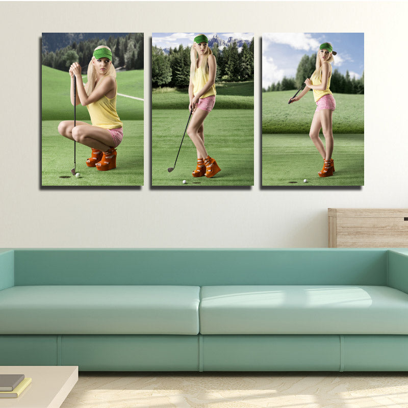 3 Piece Canvas Print Sexy Golf Girl Poster Picture Wall Art Decor-090 (2)