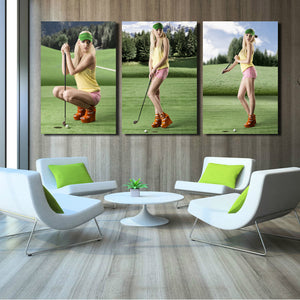 3 Piece Canvas Print Sexy Golf Girl Poster Picture Wall Art Decor-090 (3)