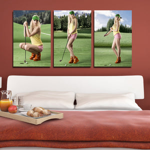 3 Piece Canvas Print Sexy Golf Girl Poster Picture Wall Art Decor-090 (4)