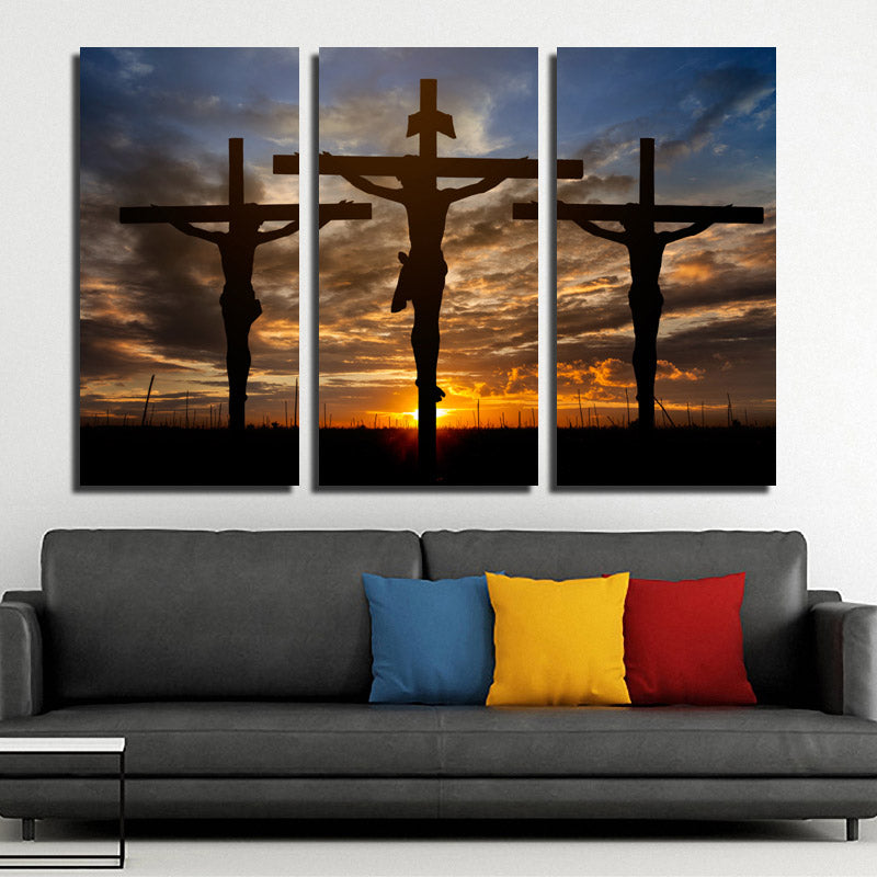 3 Piece Cross Sunset Canvas Prints Painting Poster-097 (1)