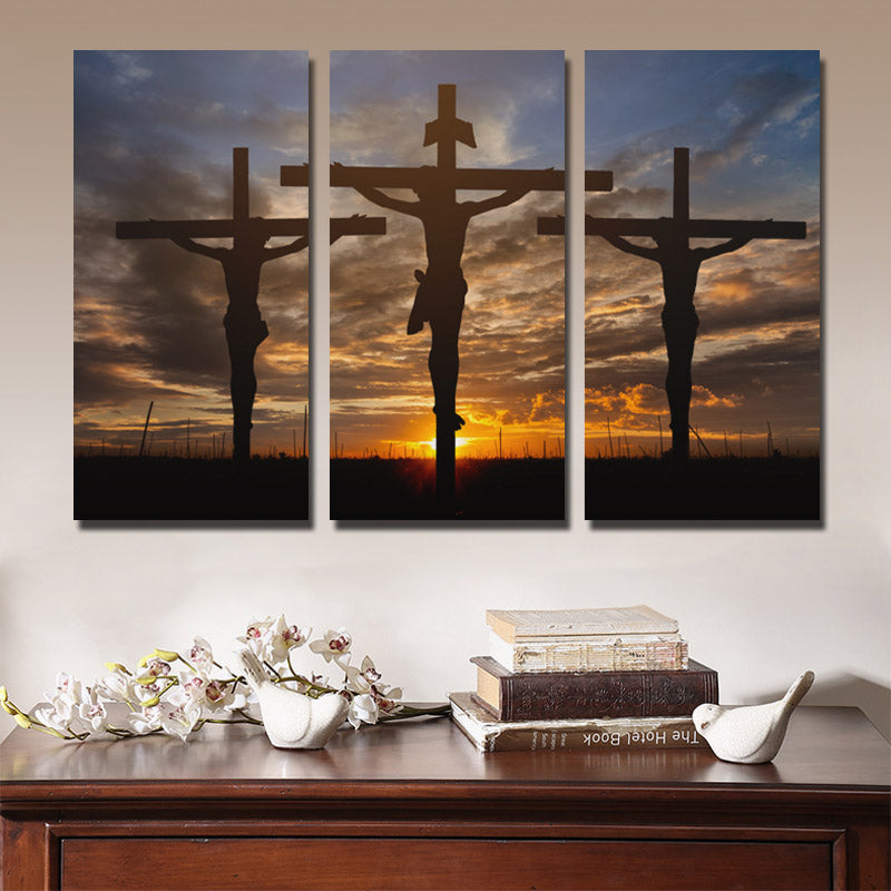 3 Piece Cross Sunset Canvas Prints Painting Poster-097 (2)