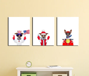 3 Piece Cute Dog Pet American Flag Canvas Art Prints-016 (2)