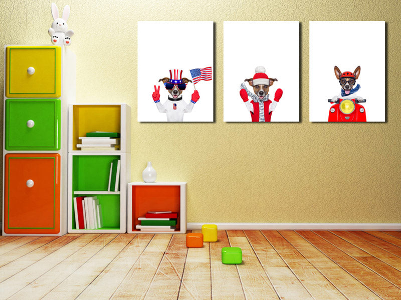 3 Piece Cute Dog Pet American Flag Canvas Art Prints-016 (3)