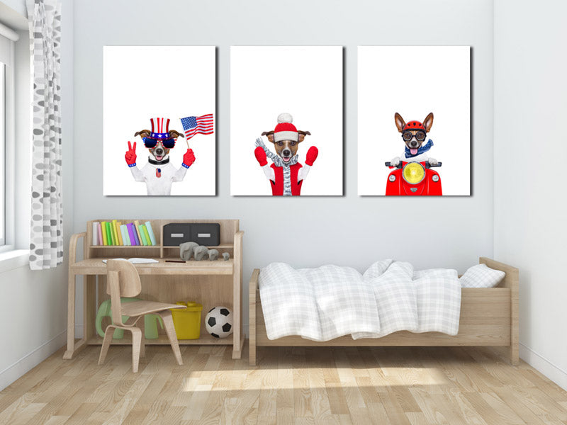 3 Piece Cute Dog Pet American Flag Canvas Art Prints-016 (4)