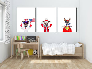 3 Piece Cute Dog Pet American Flag Canvas Art Prints-016 (4)