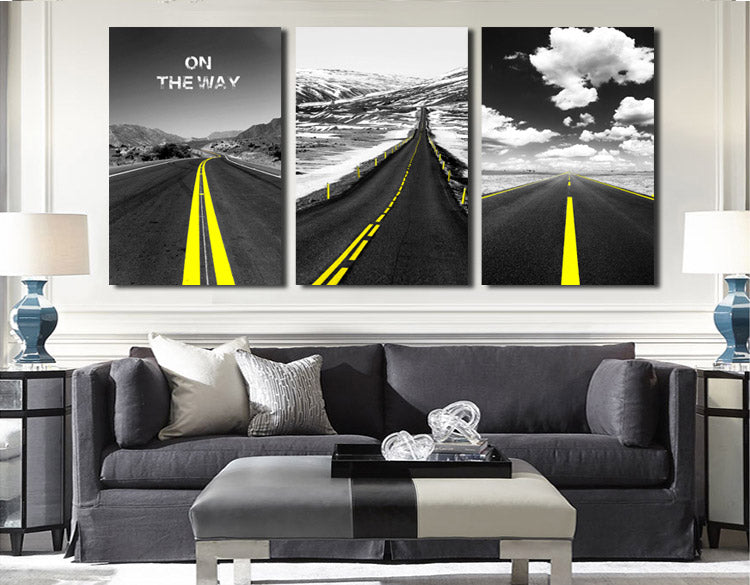 3 Piece On the Way Road Landscape Canvas Wall Art Print-017 (2)