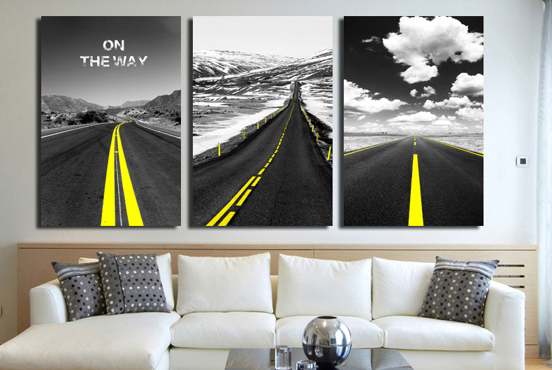 3 Piece On the Way Road Landscape Canvas Wall Art Print-017 (3)