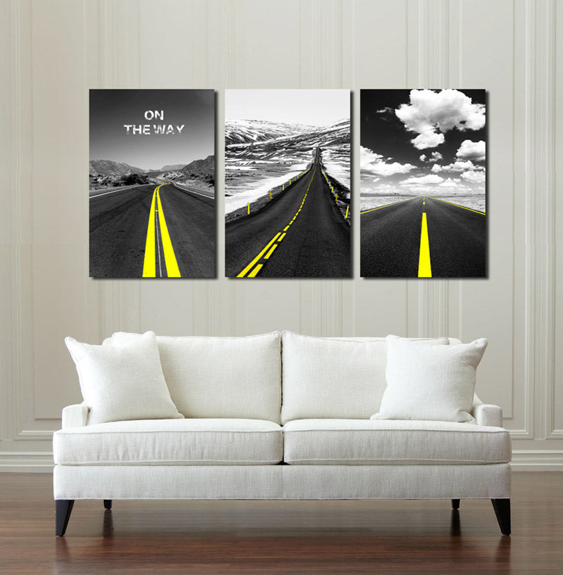 3 Piece On the Way Road Landscape Canvas Wall Art Print-017 (5)