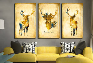 3 Piece Vintage Yellow Deer Canvas Wall Art Prints-011 (1)