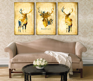 3 Piece Vintage Yellow Deer Canvas Wall Art Prints-011 (2)