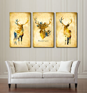 3 Piece Vintage Yellow Deer Canvas Wall Art Prints-011 (3)