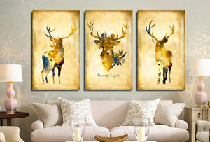 3 Piece Vintage Yellow Deer Canvas Wall Art Prints-011 (4)