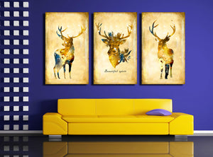 3 Piece Vintage Yellow Deer Canvas Wall Art Prints-011 (5)