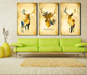3 Piece Vintage Yellow Deer Canvas Wall Art Prints-011 (7)