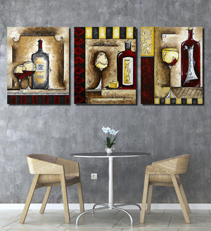 3 Piece Wine Cup Bottle Canvas Print Wall Picture-021 (1)