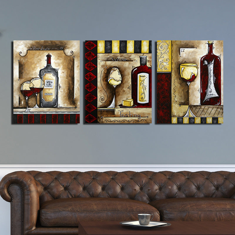 3 Piece Wine Cup Bottle Canvas Print Wall Picture-021 (2)