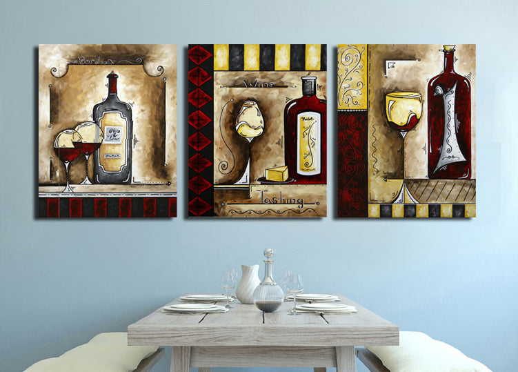 3 Piece Wine Cup Bottle Canvas Print Wall Picture-021 (3)