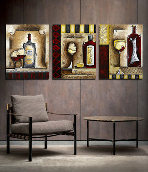 3 Piece Wine Cup Bottle Canvas Print Wall Picture-021 (4)