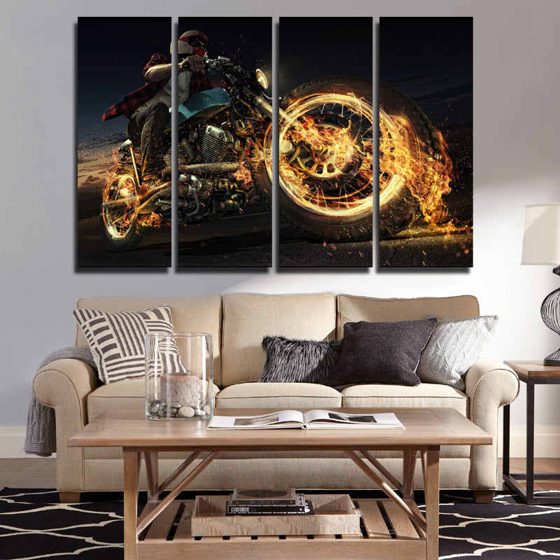 4 Panel Fire Motorcycle Poster Painting Canvas Art Prints-096 (1)