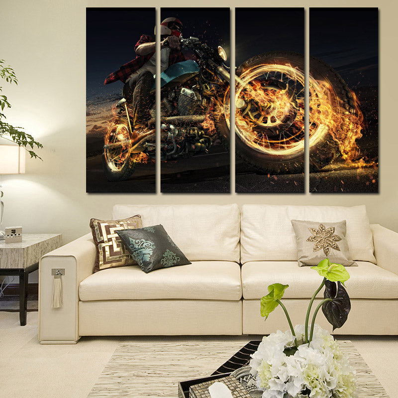 4 Panel Fire Motorcycle Poster Painting Canvas Art Prints-096 (3)