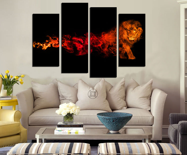 4 Panel Flaming Lion Picture Prints Canvas Wall Art-059 (1)