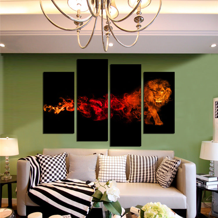 4 Panel Flaming Lion Picture Prints Canvas Wall Art-059 (2)