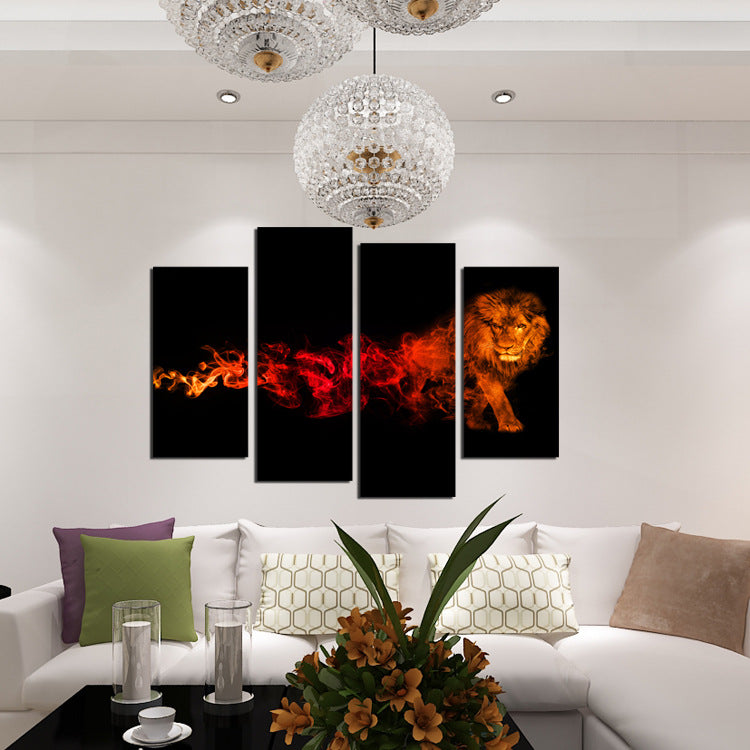 4 Panel Flaming Lion Picture Prints Canvas Wall Art-059 (3)