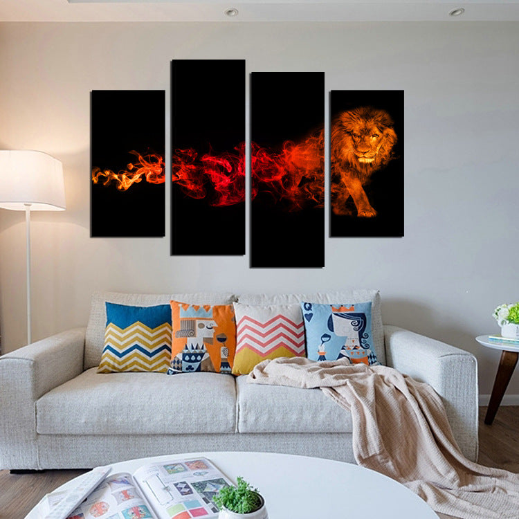 4 Panel Flaming Lion Picture Prints Canvas Wall Art-059 (4)