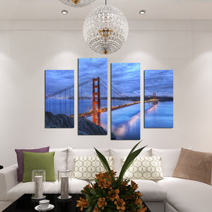 4 Panel Golden Gate Bridge Sunset Landscape Canvas Art Prints Picture-072 (1)