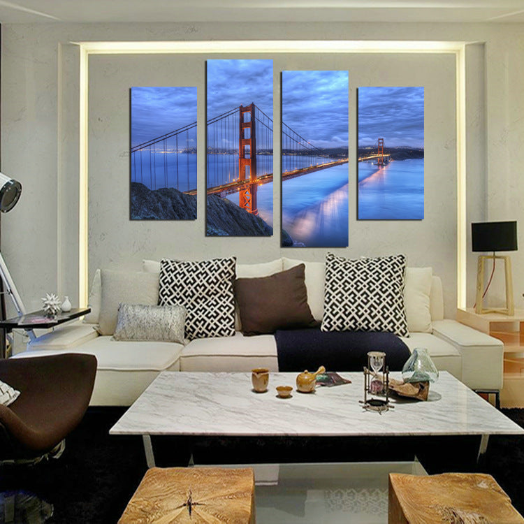 4 Panel Golden Gate Bridge Sunset Landscape Canvas Art Prints Picture-072 (2)