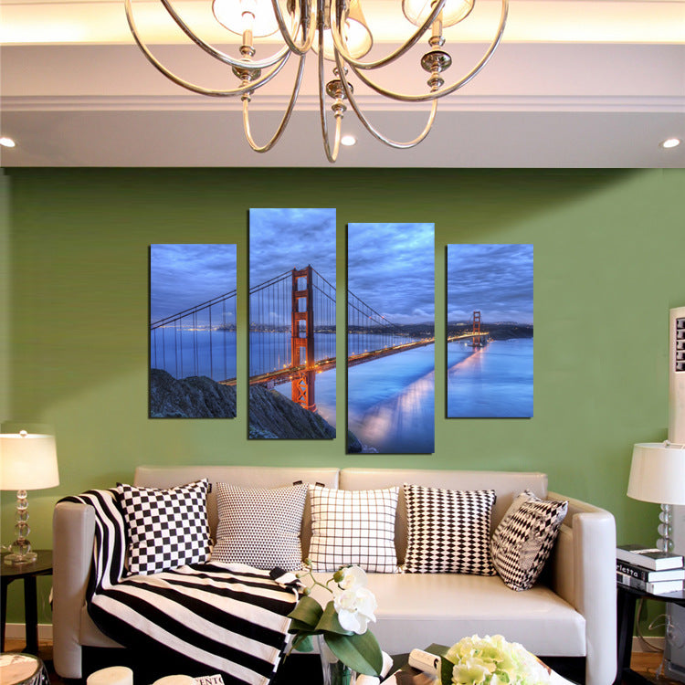 4 Panel Golden Gate Bridge Sunset Landscape Canvas Art Prints Picture-072 (3)