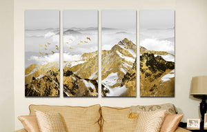 4 Panel Golden Mountain Snow Landscape Art Canvas Print Wall Decor-026 (1)