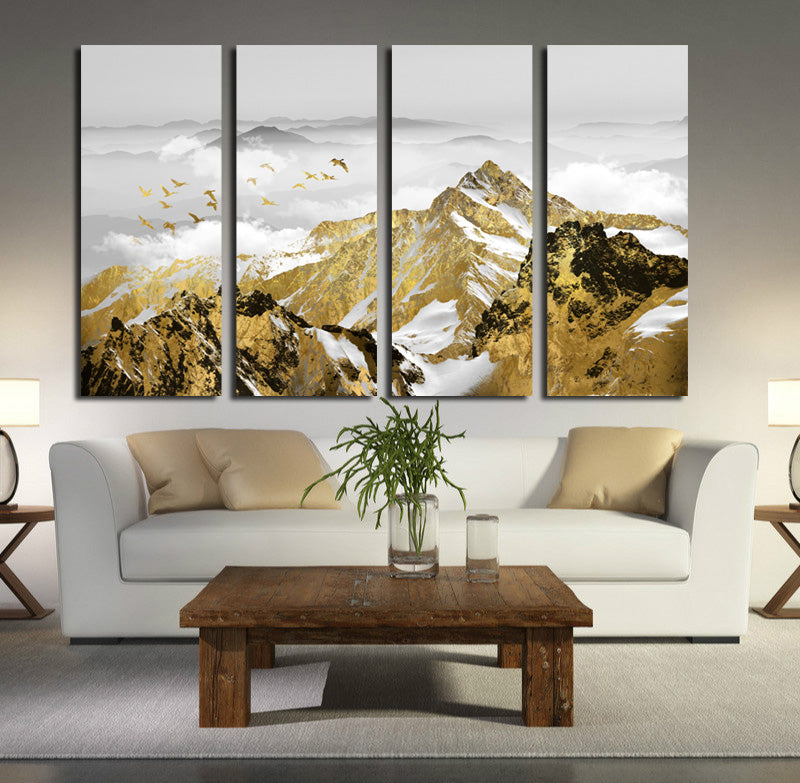 4 Panel Golden Mountain Snow Landscape Art Canvas Print Wall Decor-026 (3)