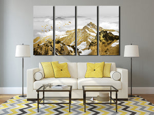 4 Panel Golden Mountain Snow Landscape Art Canvas Print Wall Decor-026 (4)