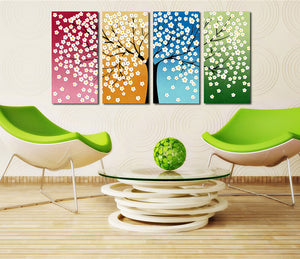 4 Panel HD Printed Tree Flower Canvas Print Wall Decor Art-028 (1)