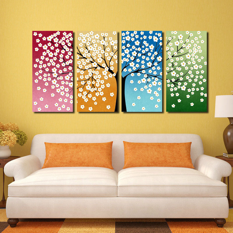 4 Panel HD Printed Tree Flower Canvas Print Wall Decor Art-028 (2)