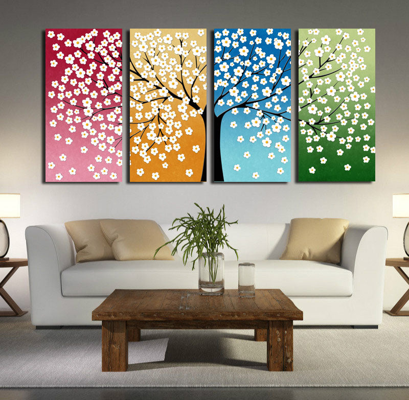 4 Panel HD Printed Tree Flower Canvas Print Wall Decor Art-028 (3)