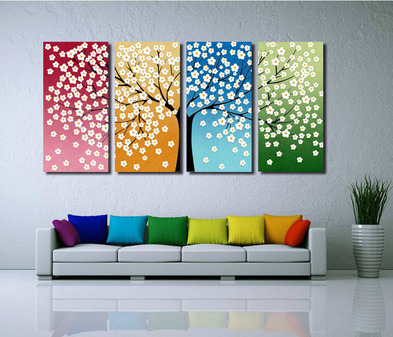 4 Panel HD Printed Tree Flower Canvas Print Wall Decor Art-028 (4)