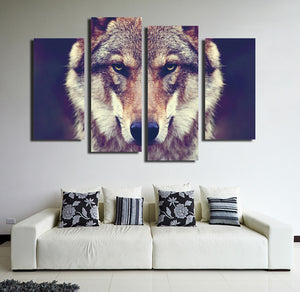 4 Panel HD Printed Wolf Canvas Art Painting-071 (1)
