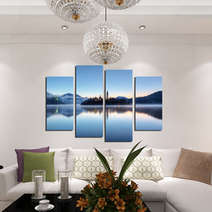 4 Panel Morning Lake Scenery Canvas Painting Picture Prints-058 (2)